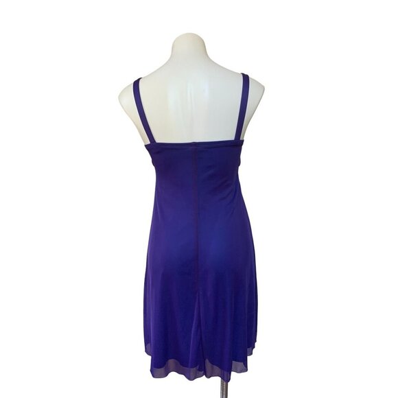 Vintage Y2K Cocktail Slip Dress Royal Purple Beaded Pleated Size Medium - Picture 5 of 7